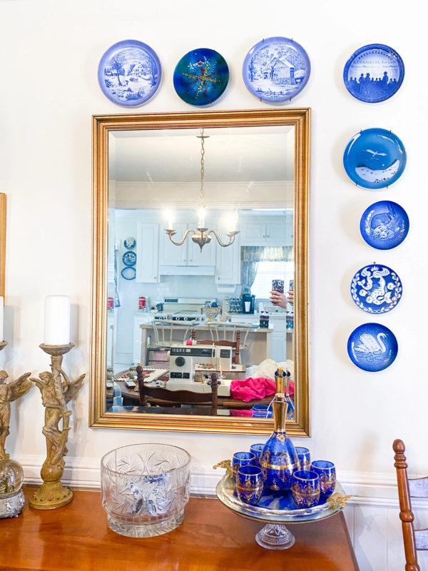 Wall Mirror: Traditional Gold Frame, Blue and White Plate Gallery Surround