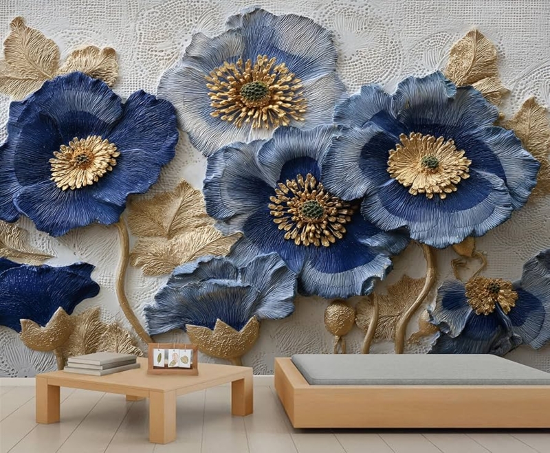Wall Mural 3d Relief Effect Navy And Gold Palette Dramatic Modern Style
