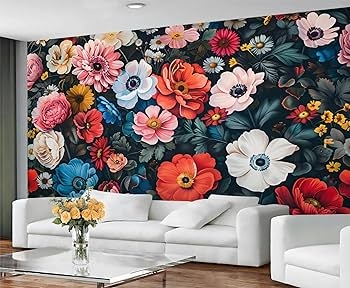 Wall Mural Saturated Colors, Large Scale Mural, Vibrant Floral Style