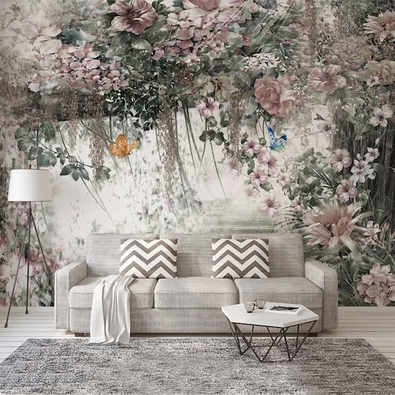 Wallpaper Hexagonal Coffee Table Romantic Floral Mural Wallpaper