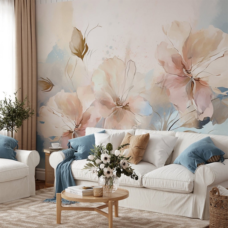 Wallpaper Oversized Watercolor Floral, Dreamy Living Room Decor