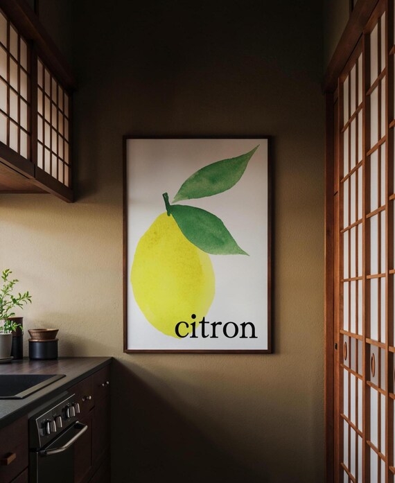 Watercolor Fruit Print Minimalist Lemon Moody Kitchen Shoji Style