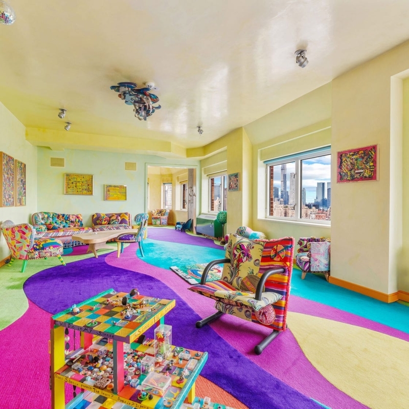 Wavy Multi Color Carpet Inspiration for Maximalist High Rise Living Room