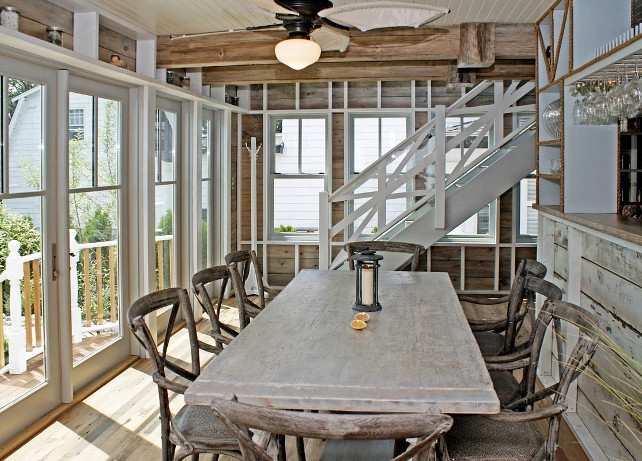 Weathered Wood Dining Table Set With Cross Back Chairs