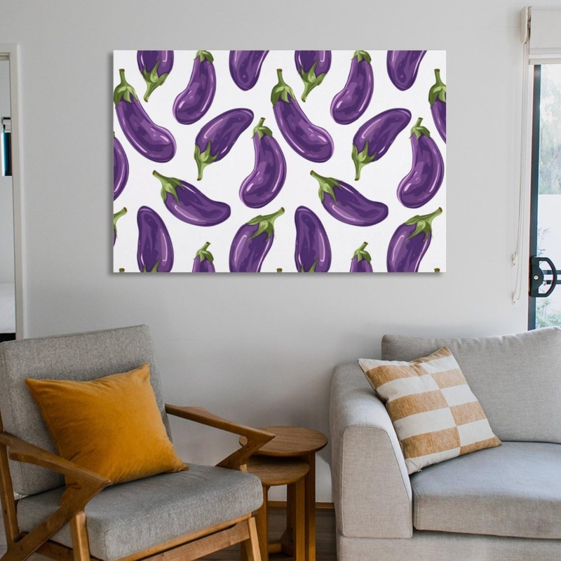 Whimsical Purple Eggplant Wall Art and Mustard Yellow Room Accents