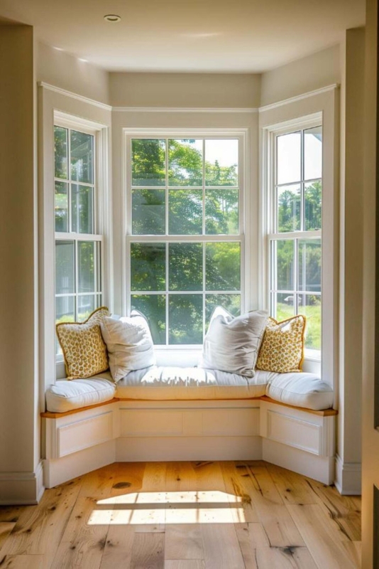 Window Seat with Integrated Storage Panels and Animal Print Accents.