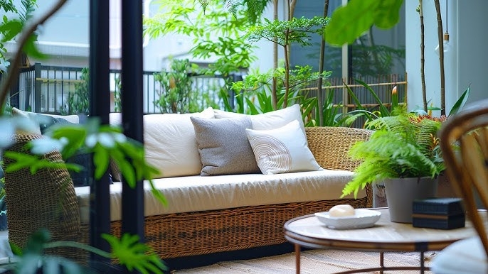 Woven Outdoor Sofa in a Lush Urban Jungle Patio