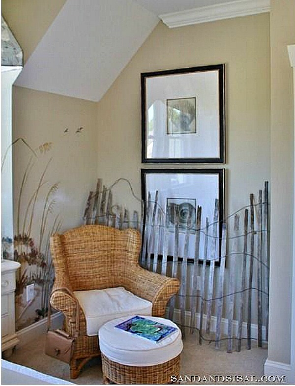 Woven Wicker Wingback Accent Chair in Coastal Reading Nook