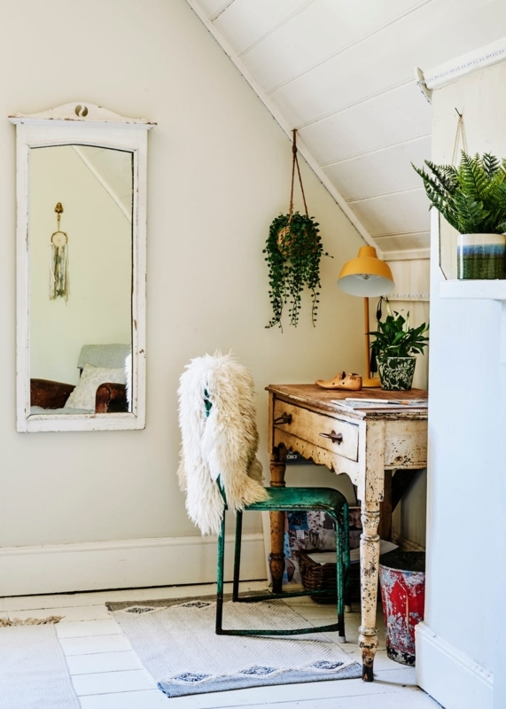 Writing Desk Chipped Paint Vintage Cottage Home Office Slanted Ceiling