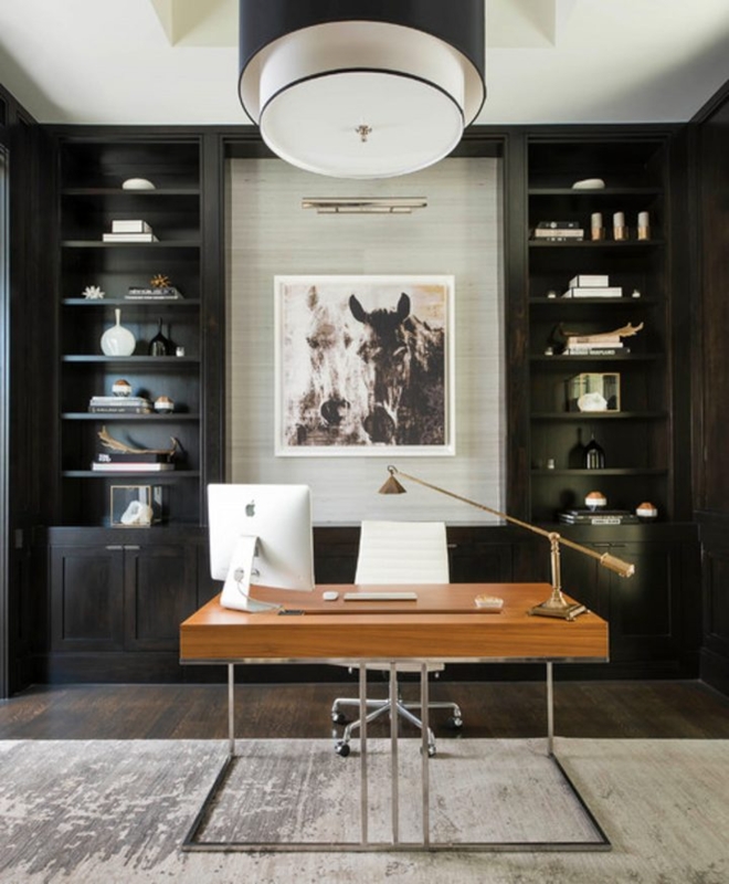 Writing Desk: Wood and Chrome with Tiered Drum Pendant