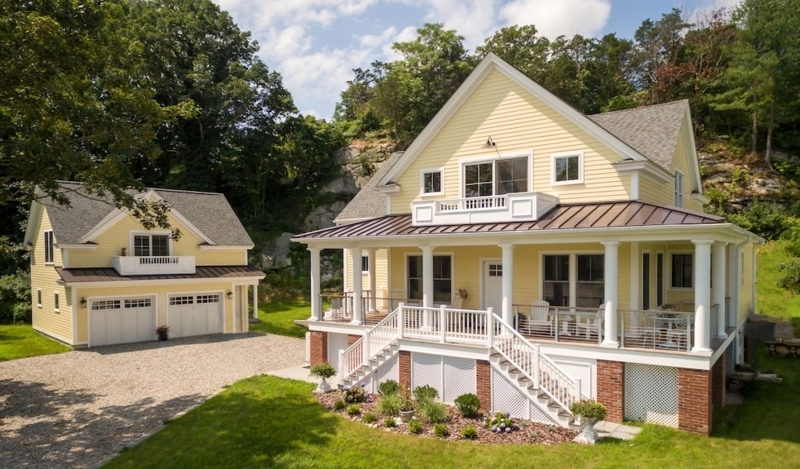 Yellow Coastal Cottage Exterior Wraparound Porch Matching Garage