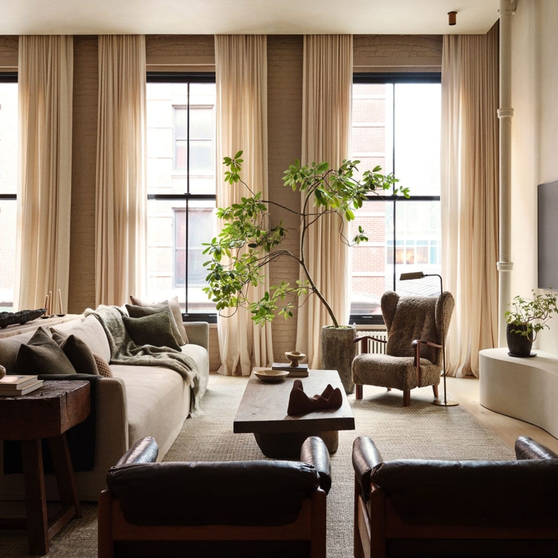 Zen Inspired Loft Sculptural Indoor Tree Vertical Drapery Emphasis