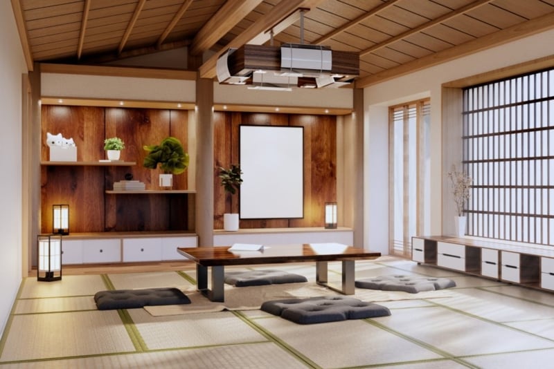 Zen Living Room: Tatami Mat Flooring & Low-Profile Seating